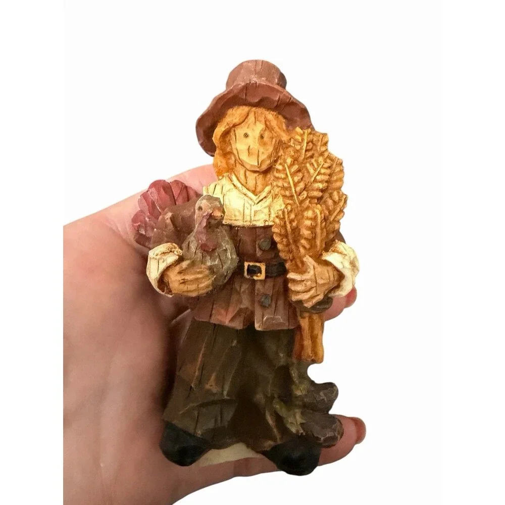 Vtg Ganz Thanksgiving Couple Figurines Pair Resin Carved Primitive Look 4